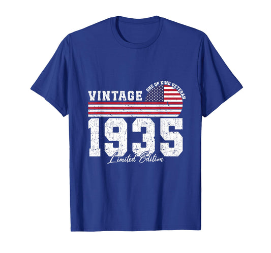 Vintage 1935 Birthday American Flag Patriotic Veterans Day T-Shirt