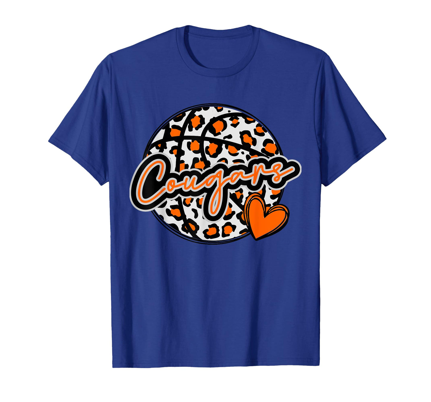 Leopard Cheetah Basketball COUGARS Orange Spirit Game Tee T-Shirt