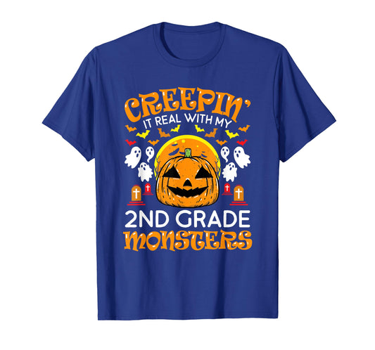 Creepin It Real with My 2nd Grade Monsters Halloween Teacher T-Shirt