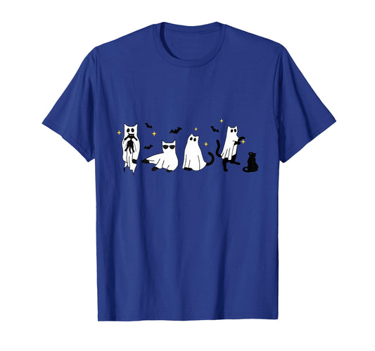 Ghost Holding Black Cat Funny Halloween Cat Lovers Women T-Shirt