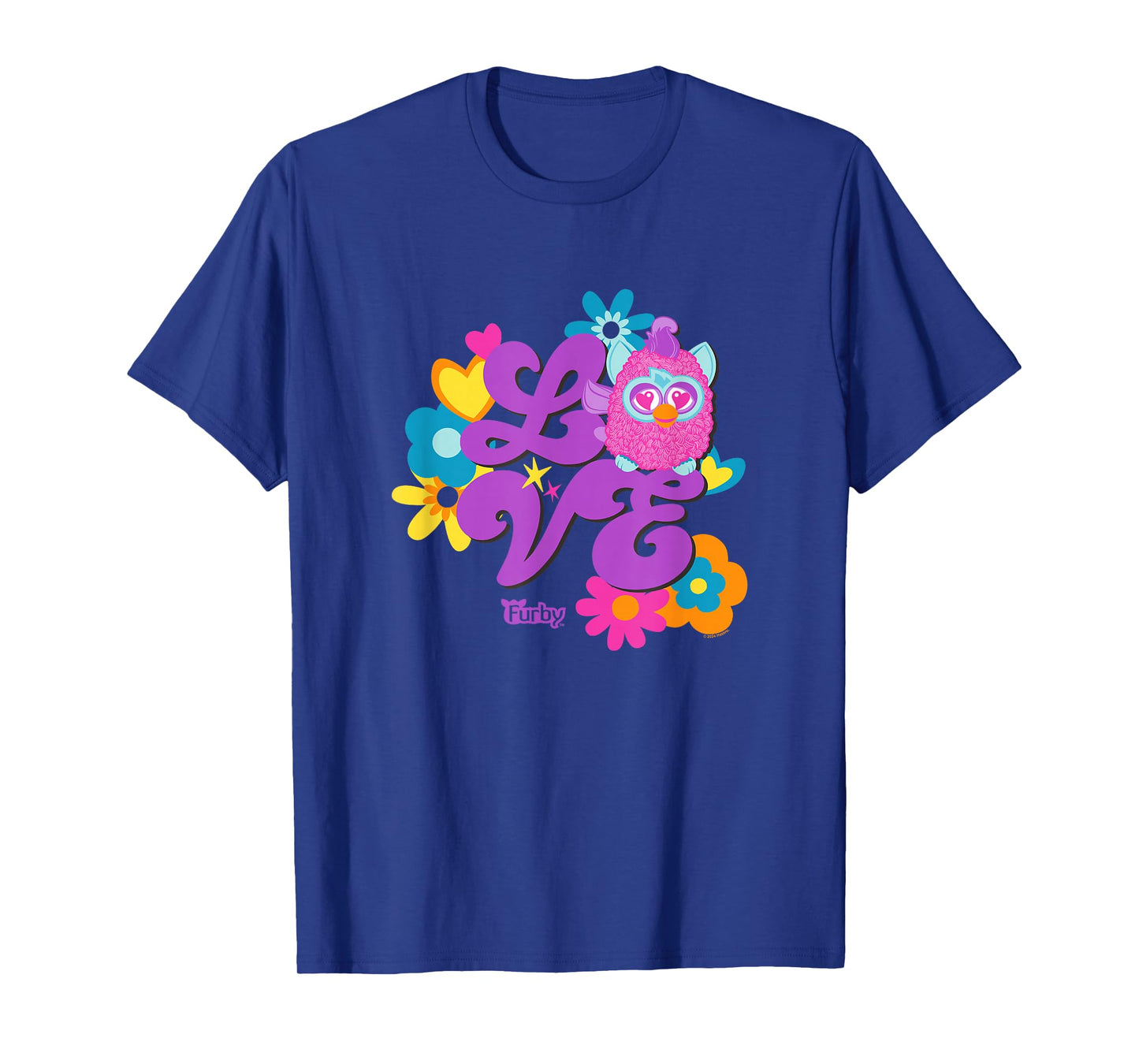 Furby Groovy Vintage Love 70's Rainbow Floral Purple Logo T-Shirt