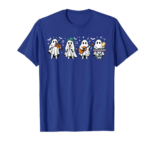 Ghost Playing Musical Instruments Halloween Music Teacher T-Shirt