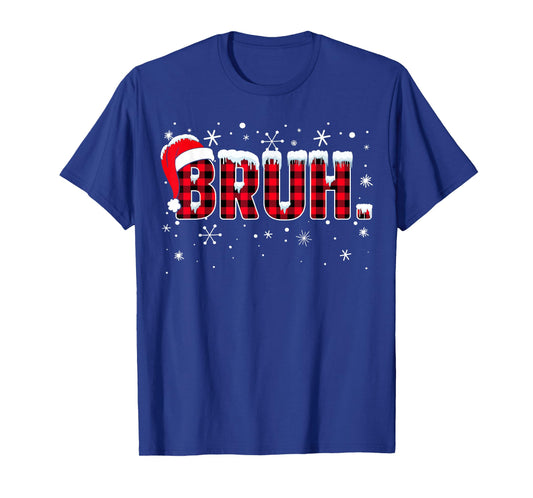 Funny Bruh Christmas Buffalo Plaid Teens Boys Kids Xmas T-Shirt