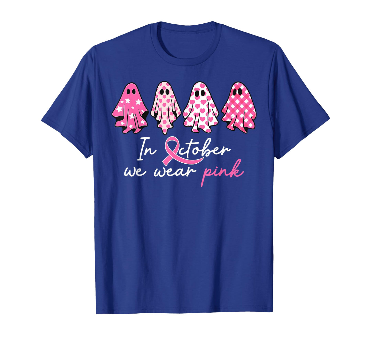 in October We Wear Pink Ghost Witch Breast Cancer Awareness T-Shirt