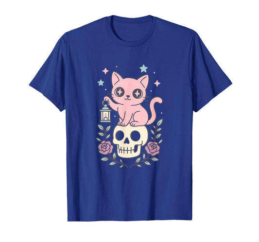 Kawaii Pastel Goth Cat Anime Inside Skull Lantern with Stars T-Shirt