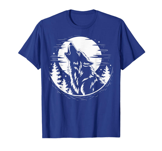 Wolf Howling Moon Forest Retro Nature Camper T-Shirt