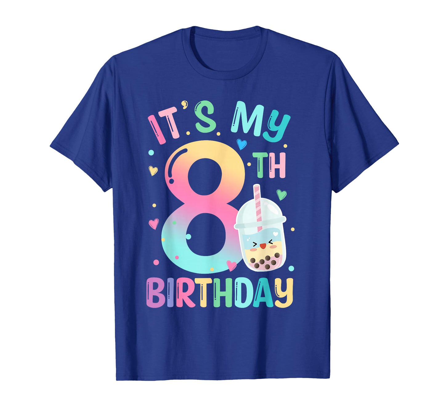It's My 8th Birthday Bubble Boba Tea Party 8 Year Old Girl T-Shirt