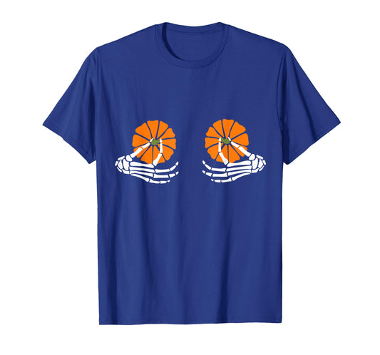Boobs Pumpkin Skeleton Hand Halloween T-Shirt