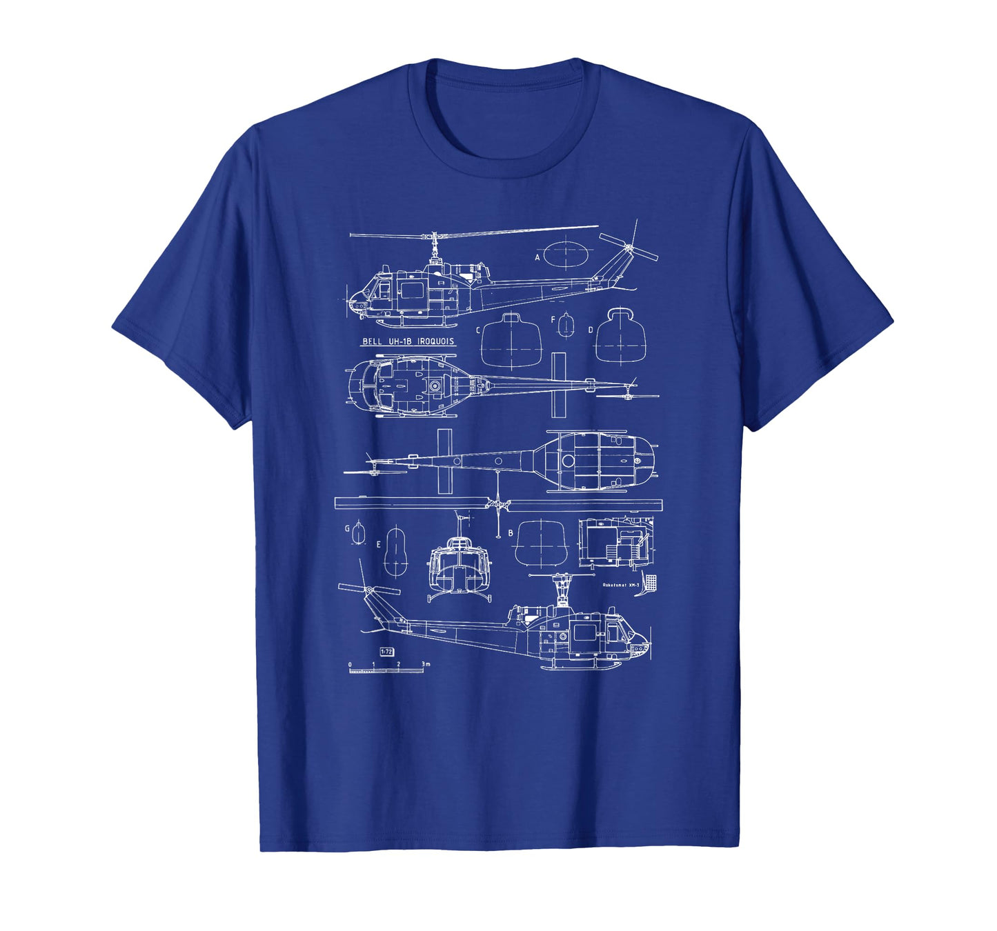 Bell UH-1 Huey Blueprint USA Veteran Military Aircraft Pilot T-Shirt