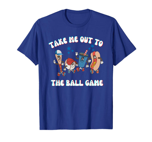Retro Take Me Out ToThe Ball Game Baseball Hot Dog Bat Ball T-Shirt