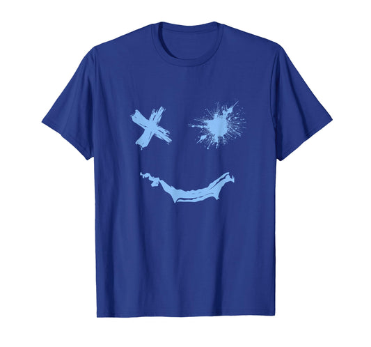 Blue Grunge Smile Blue Color Graphic T-Shirt