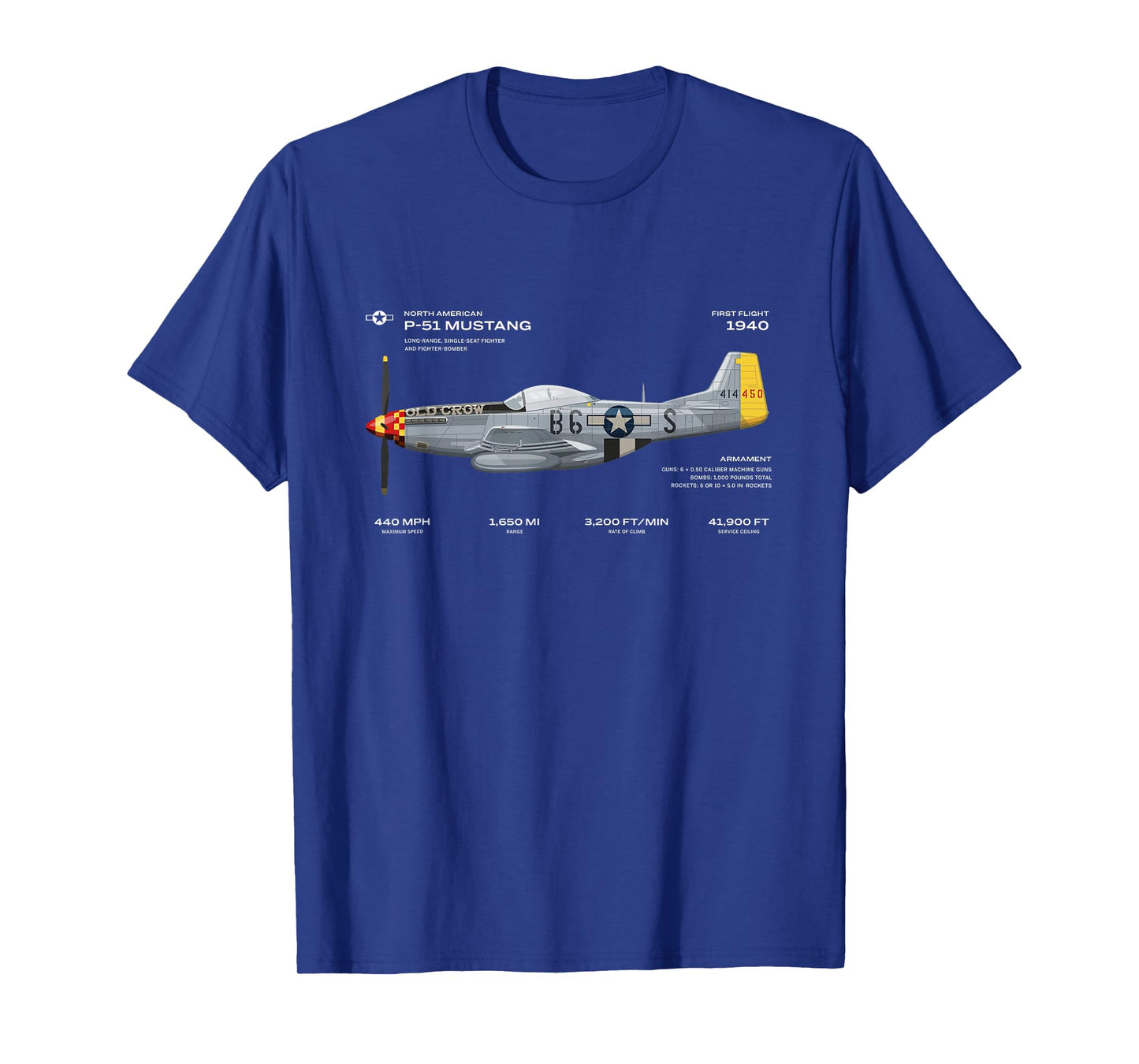 P-51 Mustang WWII Aeroplane Historical Warbird Fighter T-Shirt