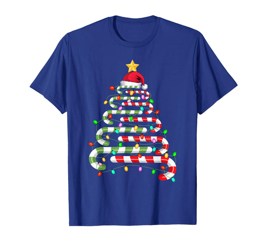 Candy Cane Christmas Tree Lights Men Women Kids Xmas T-Shirt