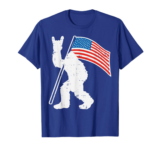 Bigfoot America Flag Rock Hand Rocker Sasquatch Men Boys Kid T-Shirt