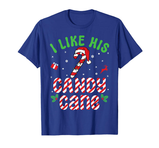 I Like His Candy Cane Family Matching Christmas Couple T-Shirt