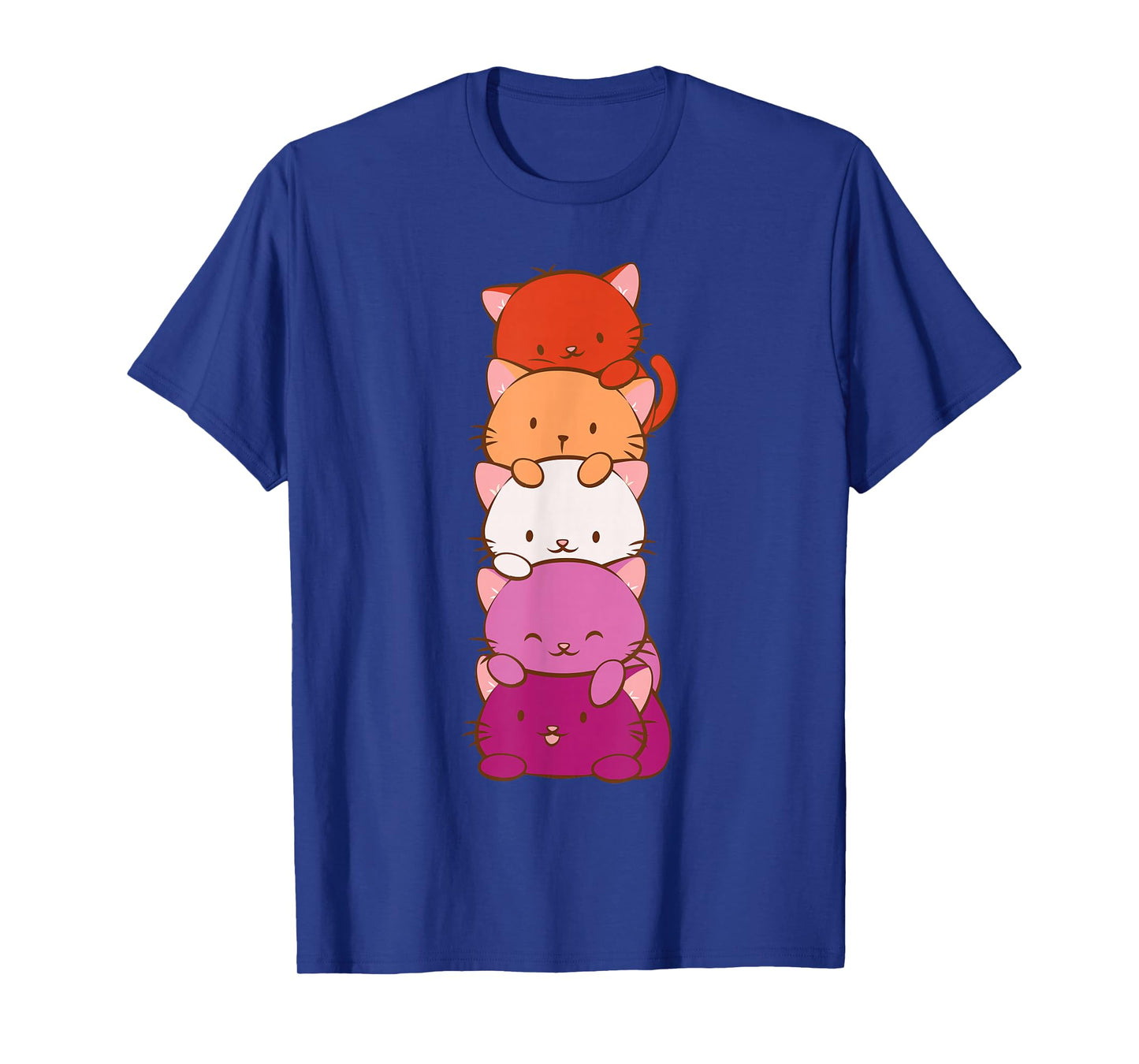 Orange Pink Lesbian Pride Flag Cute Kawaii Cat T-Shirt