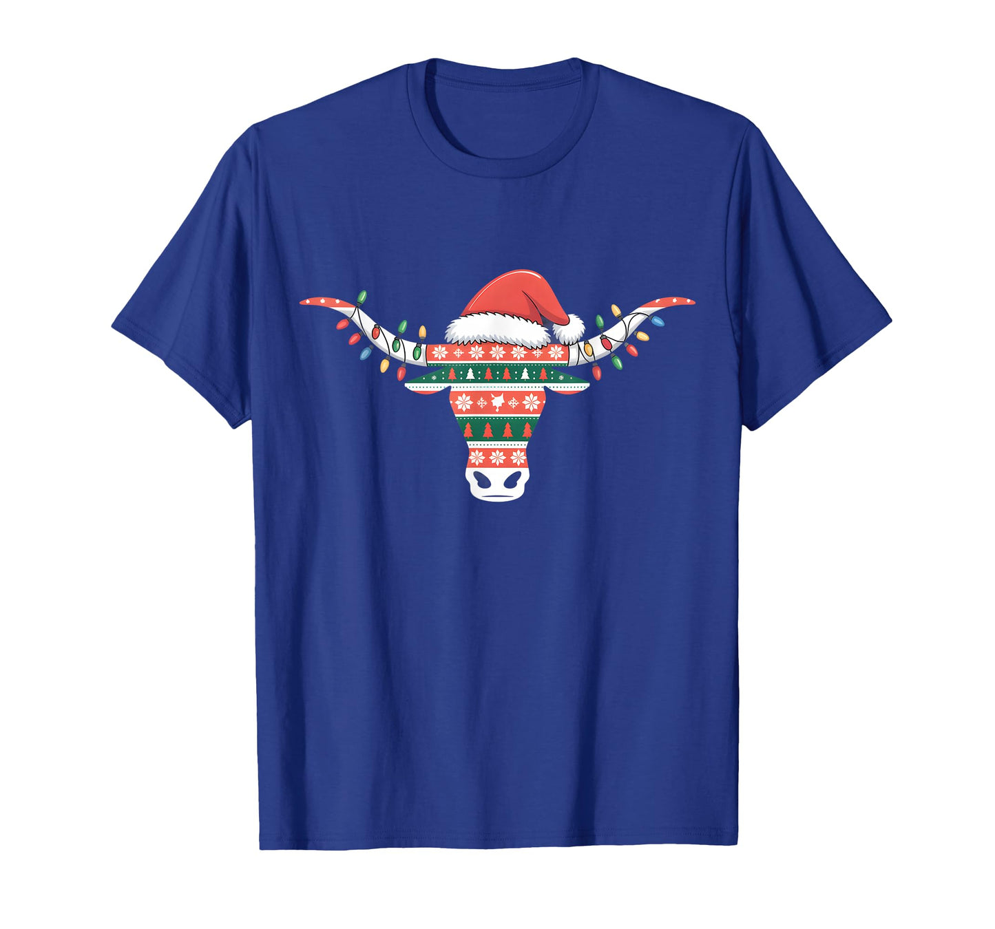 White Longhorn Ugly Christmas Sweater Santa hat Horn Antlers T-Shirt