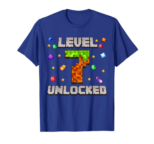 Birthday Boy Level 7 Unlocked 7th Birthday Video Game Pixel T-Shirt