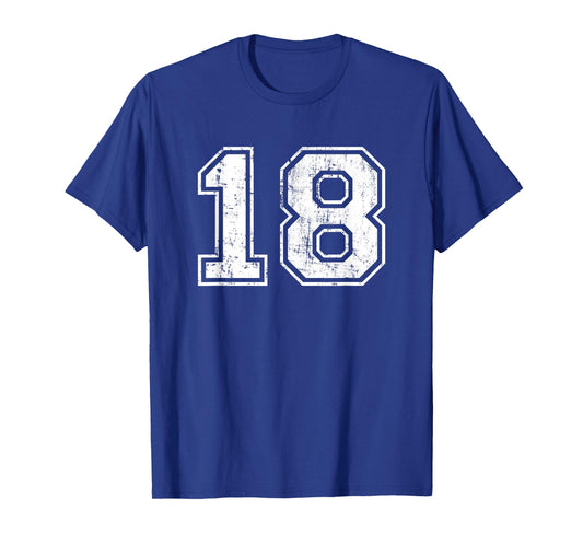 Number 18 Eighteen Distressed Vintage Sports Team Practice T-Shirt