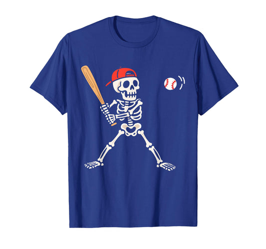 Spooky Skeleton Playing Baseball Halloween Sports Boys Kids T-Shirt