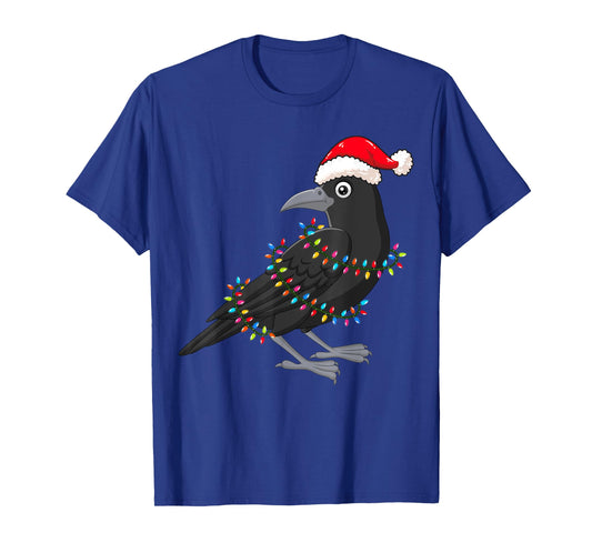 Christmas Lights Crow Wearing Xmas Hat - Funny Crow Lover T-Shirt