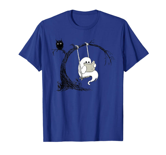Cute Ghost swinging reading book Halloween ghost costume T-Shirt