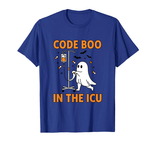 Ghost ICU Nurse Code Boo in ICU Funny Halloween Costume T-Shirt