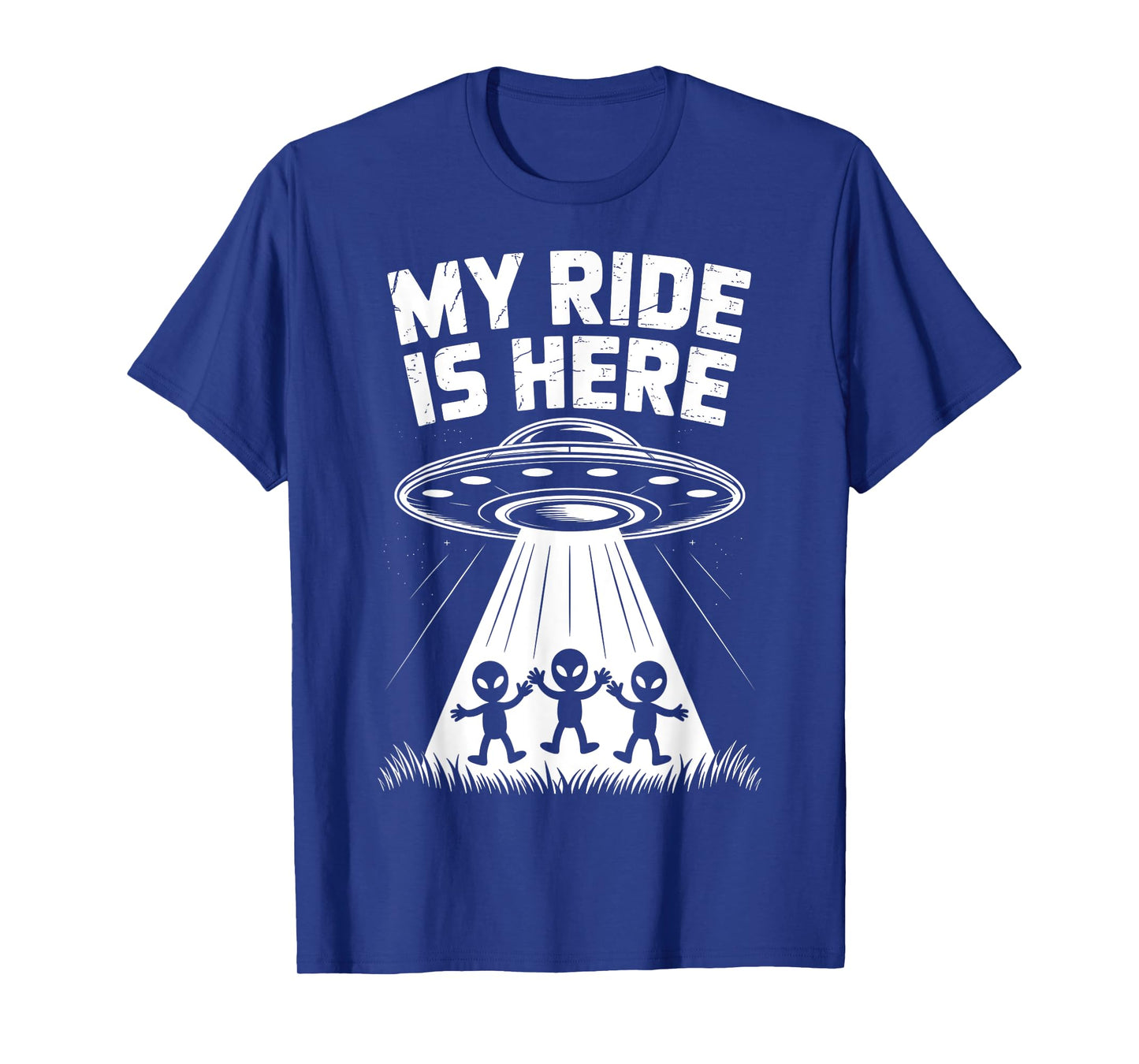 Alien UFO My Ride Is Here Funny Flying Saucer Kids Men Women T-Shirt