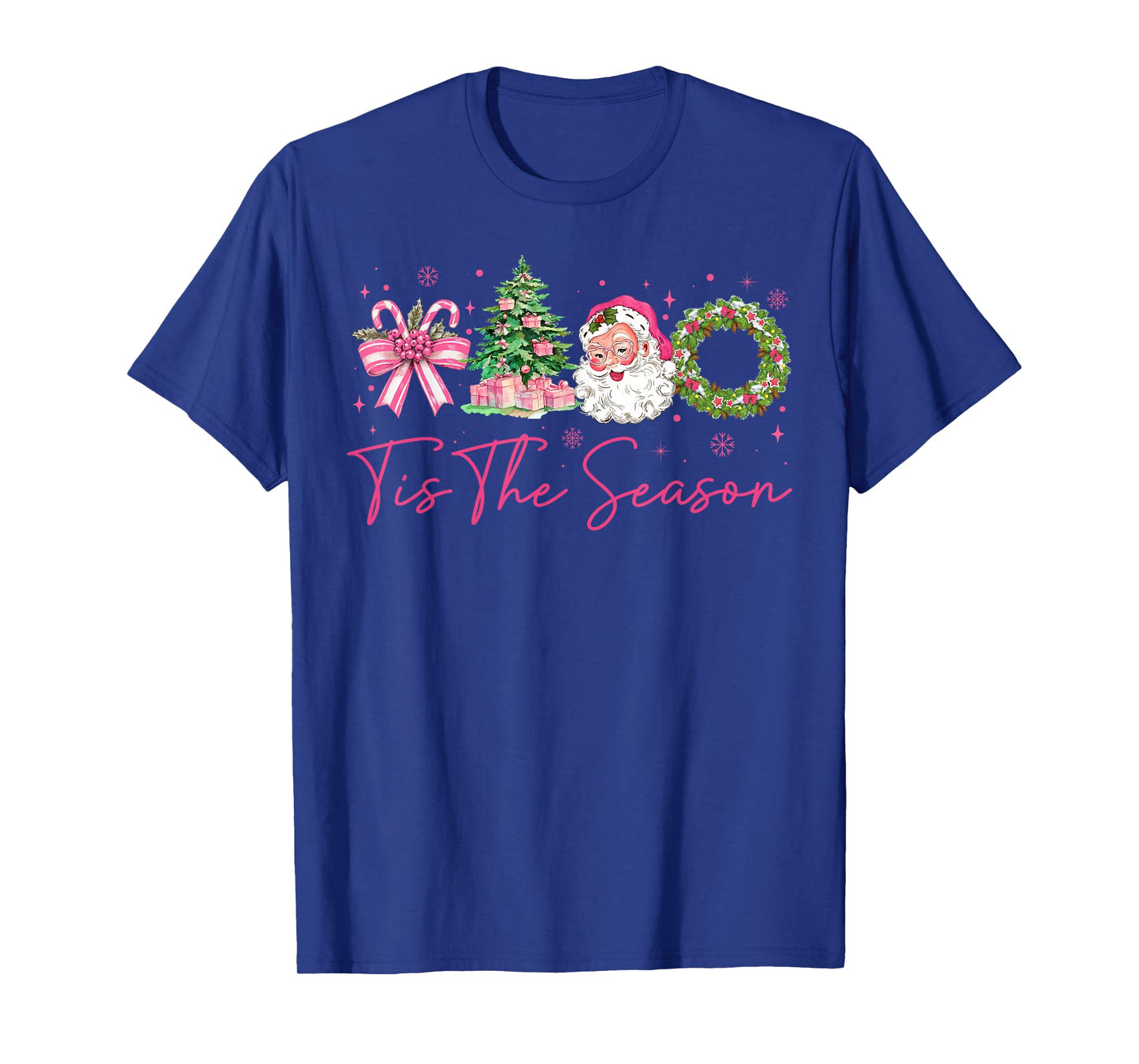 Tis The Season Pink Santa Christmas Coquette Bow Women T-Shirt