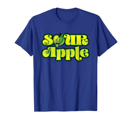 Sour Apple Cartoon Face Funny Retro Design T-Shirt