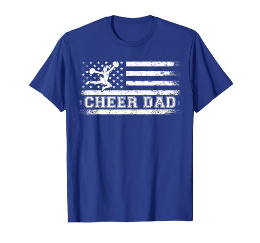 Purple Cheer Dad Tees For Men Usa Flag Vintage Cheerleader T-Shirt