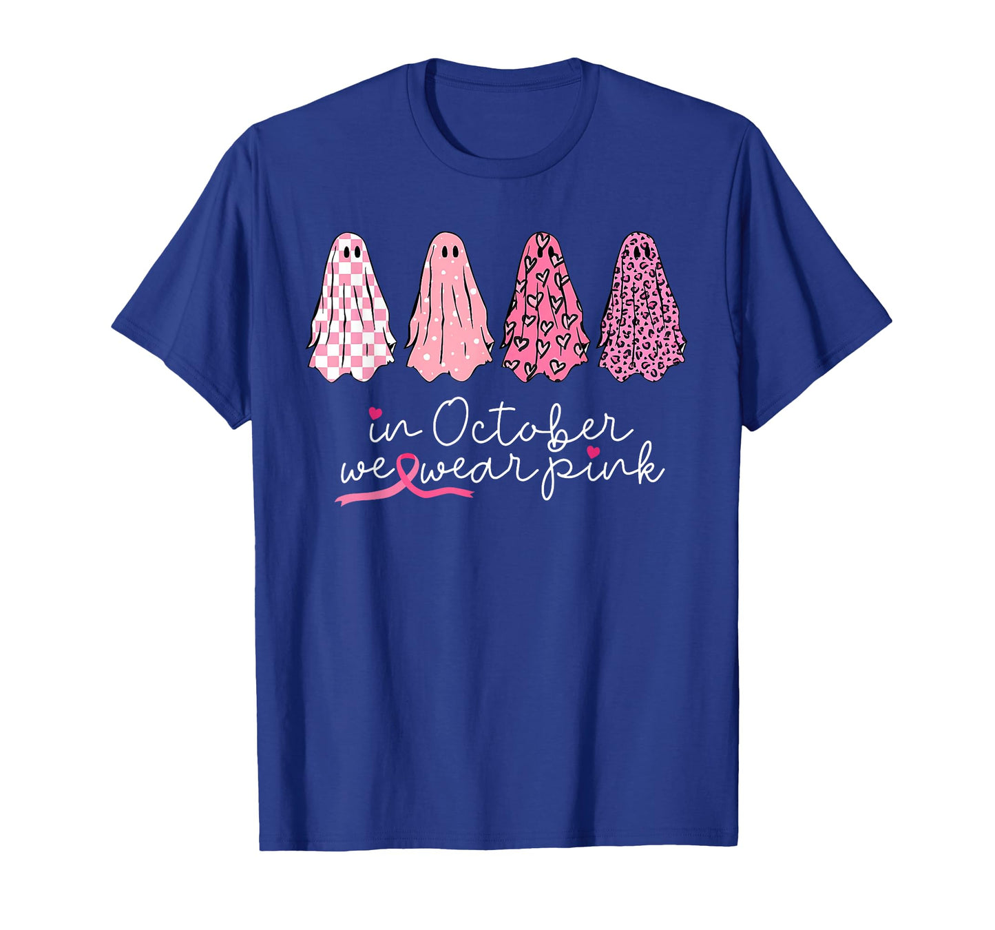 in October We Wear Pink Ghosts Halloween Breast Cancer T-Shirt