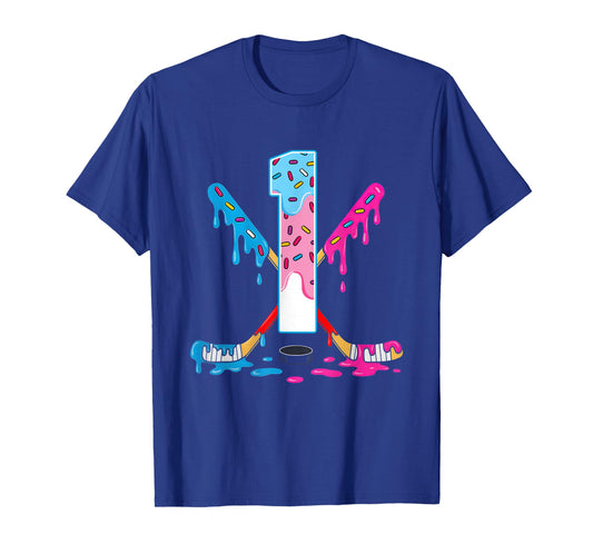 Hockey 1 Years Old Ice Cream Drip 1st Birthday Kids Gift T-Shirt