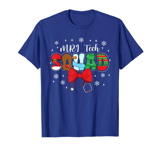 MRI Tech Squad Bow Stethoscope Santa Cute Christmas T-Shirt