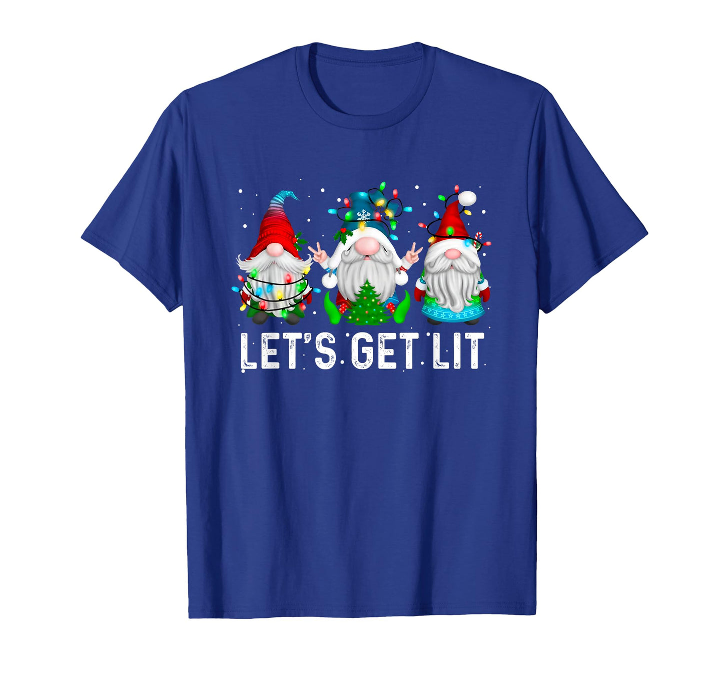 Let's Get Lit Funny Gnome Christmas Drinking Xmas Lights T-Shirt