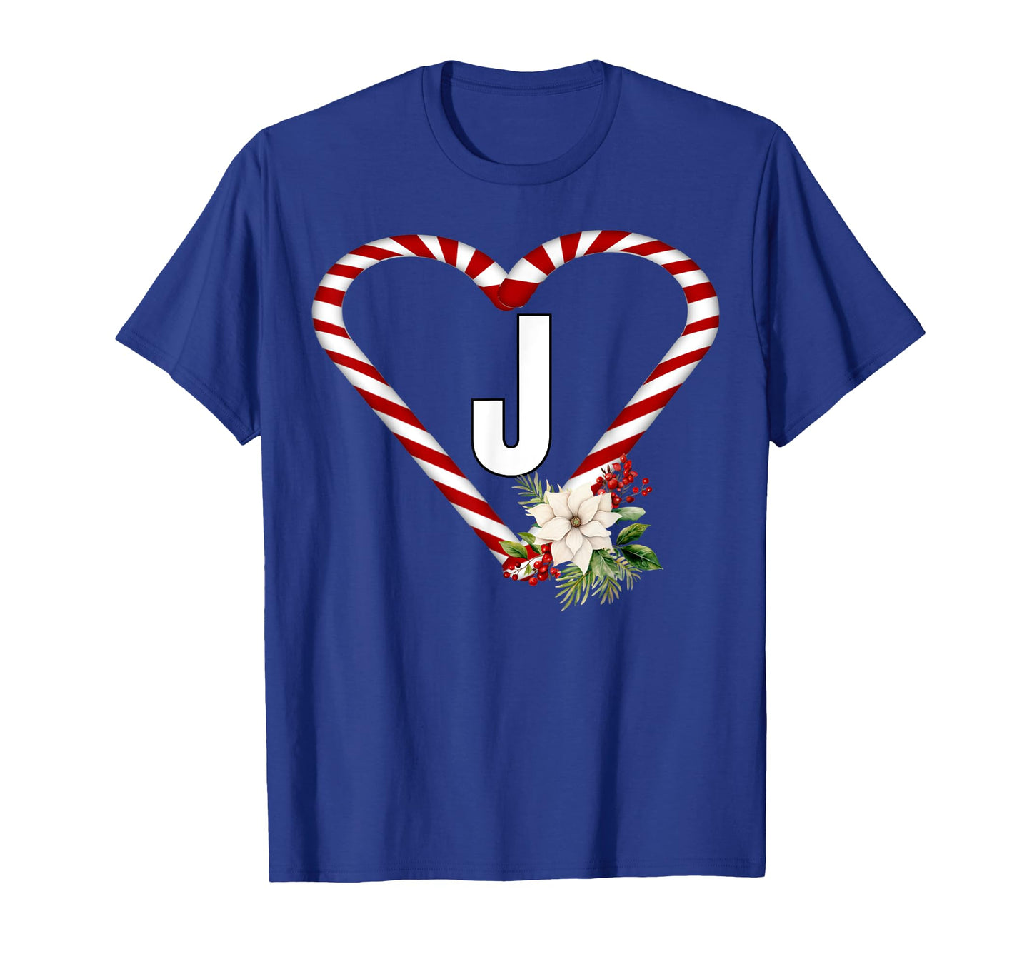 Letter J Christmas Candy Cane Holiday Novelty Christmas T-Shirt