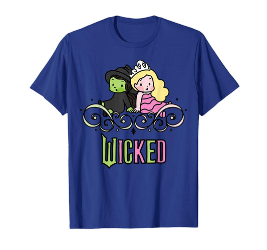 Wicked Elphaba & Glinda Together Playful Cartoon Style T-Shirt