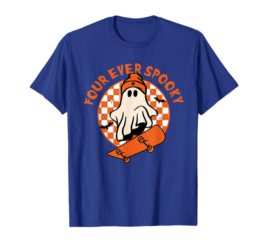 Four Ever Spooky 4th Birthday Halloween Skateboarding Ghost T-Shirt