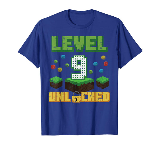 Level 9 Unlocked Pixel Gamer 9th Birthday Gaming Boys Kids T-Shirt