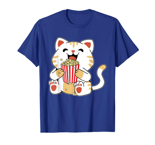 Cat Popcorn Kids Cute Funny Movie Night T-Shirt