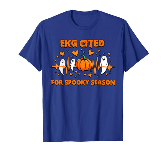 EKG Cited for Spooky Season Halloween Fall Pumpkin Heartbeat T-Shirt