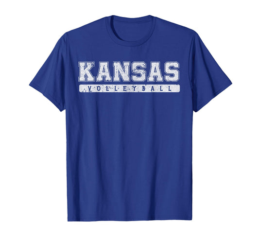 Kansas Volleyball White Vintage Text T-Shirt