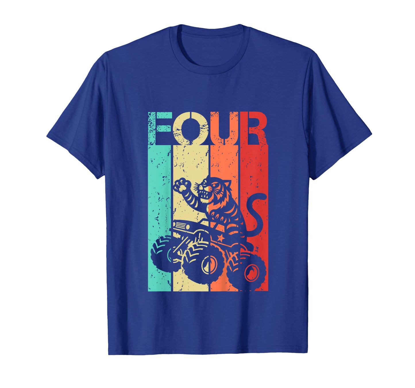 Kids 4th Birthday Boy Girl 4 Year Old Tiger And Monster Truck T-Shirt