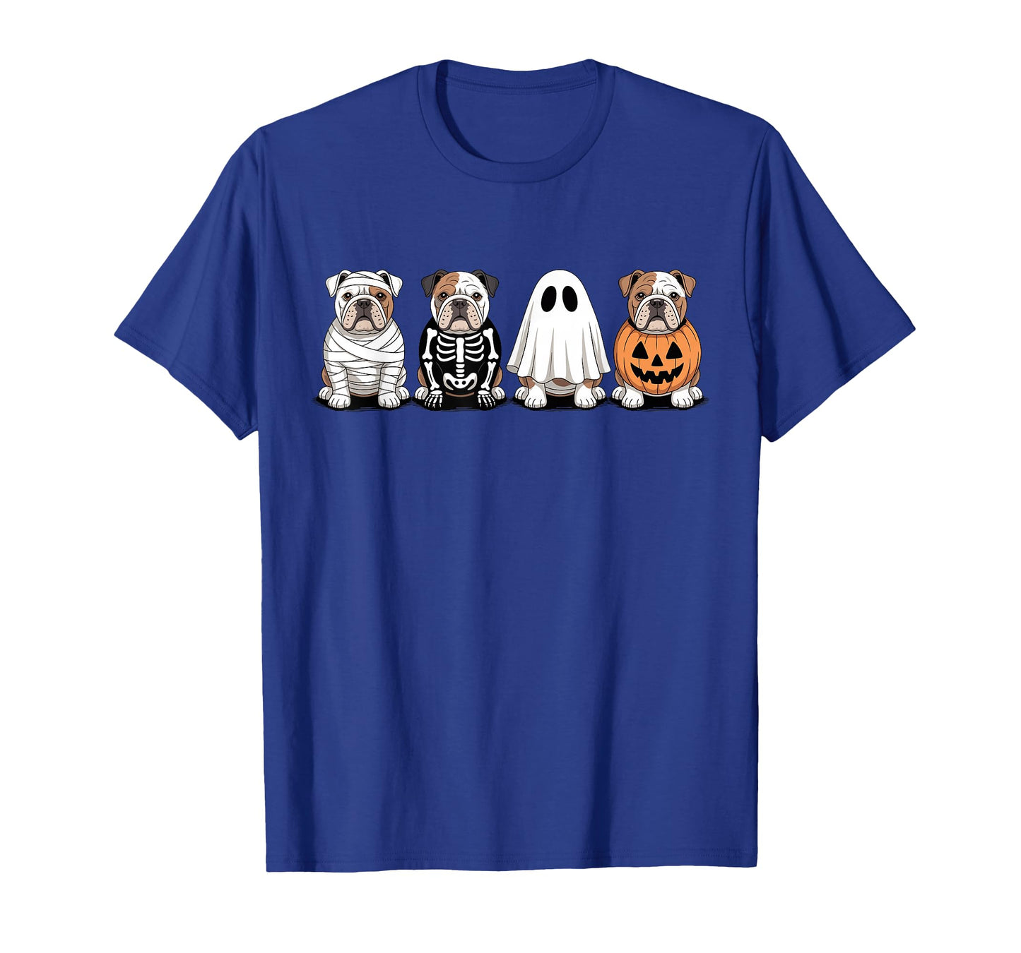 Spooky Ghost English Bulldog Pumpkin Halloween Dog Skeleton T-Shirt