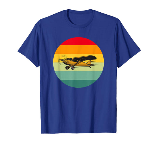 AvgeekZone Vintage Colorful Piper Cub Plane T-Shirt, Small, Black