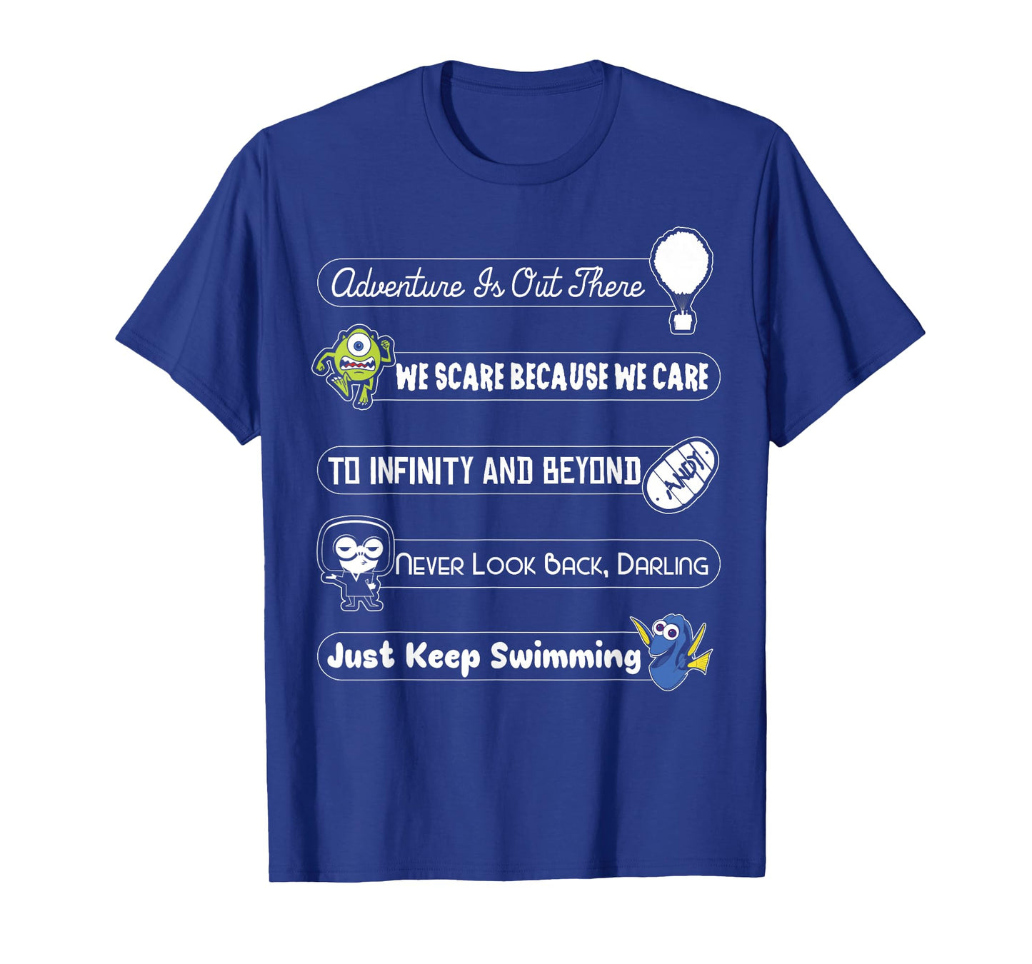 Disney Pixar Collection Iconic Character Slogan Text Stack T-Shirt