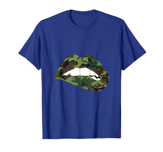 Camouflage Lips Mouth Military Kiss Me Biting Camo Kissing T-Shirt