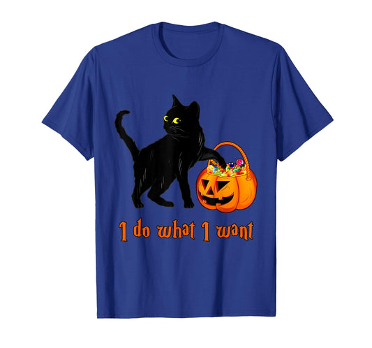 Cat I Do What I Want Halloween Candy Pumpkin Bag Black Cat T-Shirt