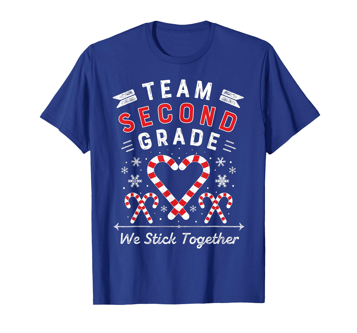 Team Second Grade Christmas Candy Cane Heart | Xmas Teacher Men Women Kids T-Shirt