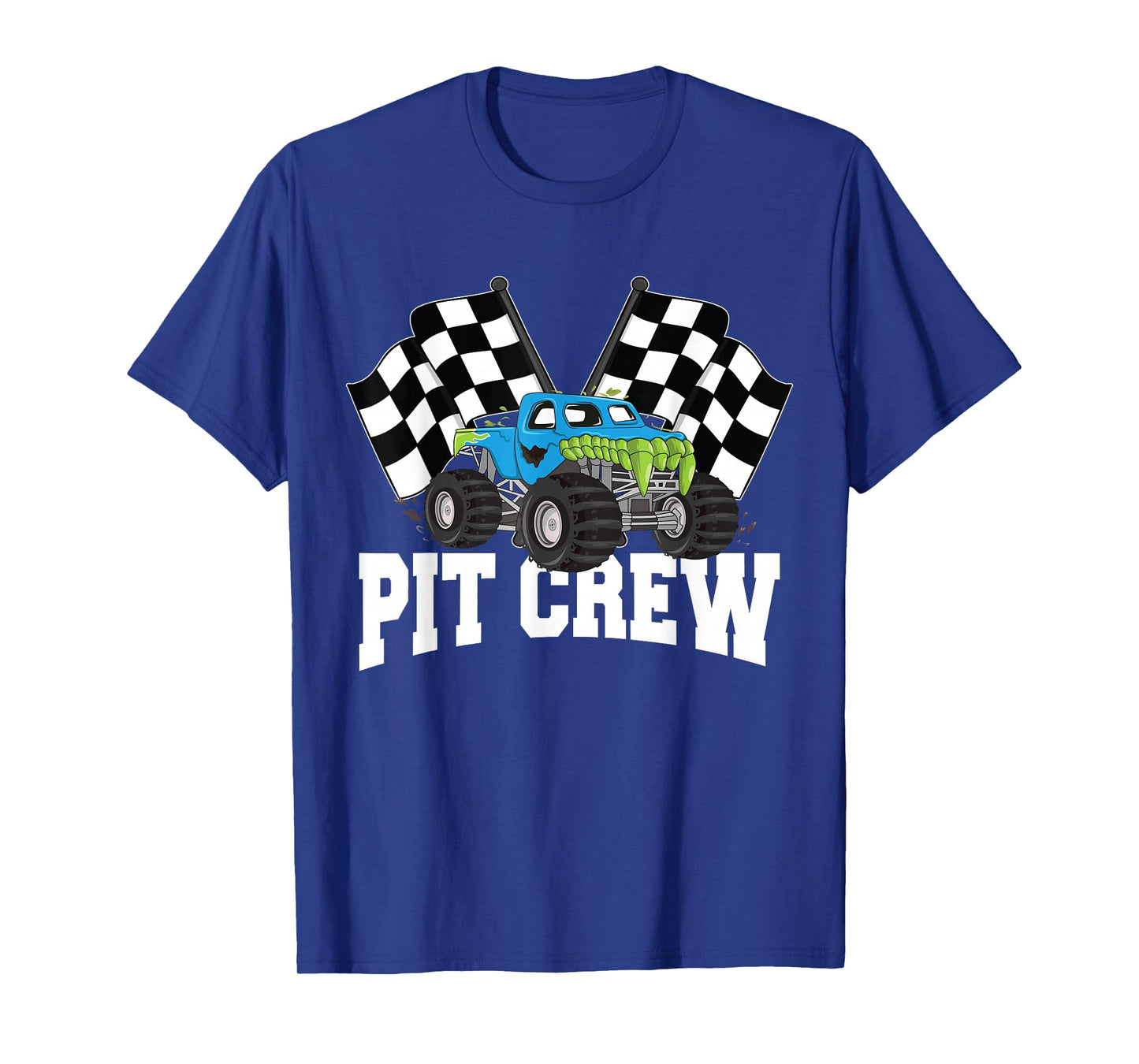 Pit Crew Monster Truck Racing Party And Checked Flag T-Shirt